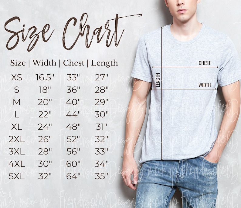 Bella Canvas 3001 Size Chart | tshirt Size Chart | T-shirt Sizing Chart | Shirt Measurement | Male Model Sizing Chart image 2
