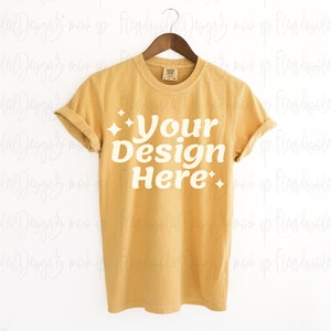 Comfort Colors Mustard T C1717 Mockup 1717 Mustard T Shirt Mockup Comfort Colors Mockup hanging t shirt mockup