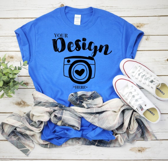 Gildan 500 Royal Unisex Tshirt Mockupflat Lay Shirt Mock Etsy
