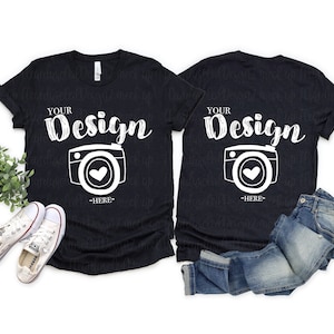 Vorder und Rückseite Bella Canvas 3001 Schwarz Heide Flat Lay Mockup bella canvas 3001 Mockup T-Shirt Mockup Unisex Tee Mockup tee mockup