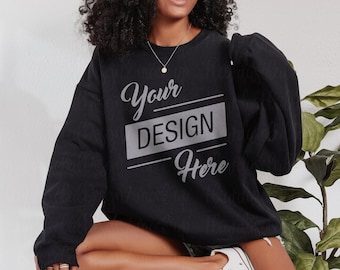 Gildan 18000 Black Sweatshirt Mockup Model Mockup Aesthetic 18000 Mockup black Model Mockup Cozy Oversized Simple Mockup