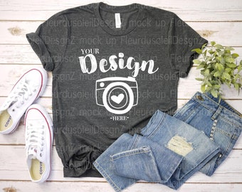 Bella Canvas Mockup | bella canvas 3001 dunkelgrau meliert Mockup | T-Shirt Mock Up | Mock Up | Flach | Mock Up | Bella Canvas Mockup