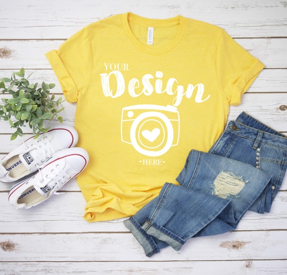 Spring Mock Up Photo Bella Canvas 3001 Heather Yellow Gold Etsy