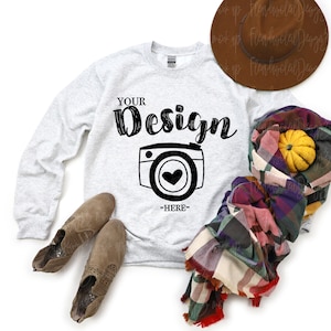 Gildan 18000 Ash Sweatshirt Fall Sweatshirt Mockup 18000 Mock Up Flat Lay Gildan Mockups Fall Sweatshirt Mockup