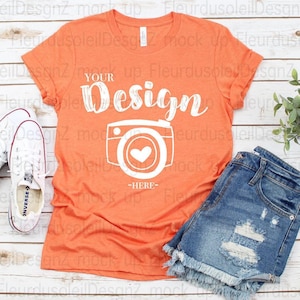 tshirt mockup 3001 Bella Canvas 3001 Heather Orange Unisex T-shirt Mock Up,tshirt mockup with shorts spring tshirt mockups
