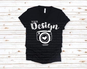 V-neck Bella Canvas 3005 black Unisex T-shirt Mock Up, v neck t shirt template T-Shirt Mock Up, Mock Up, Flat Lay, bella canvas mockup 3005