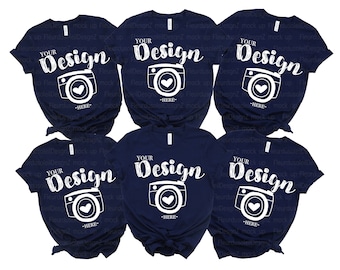 Family Bella Canvas 3001 Mock Up Family t-shirt mockup bella canvas group Navy t-shirt mockup multiple navy tshirts