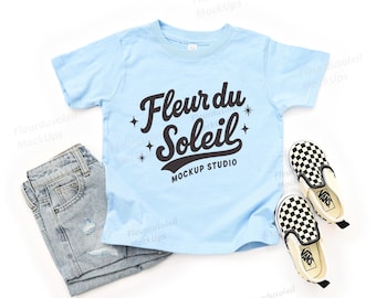 Rabbit Skins 3321 Light Blue Toddler Shirt Mockup | Kids Flat Lay T-Shirt Mockup | Minimal Neutral Tee Mockup | Digital Download