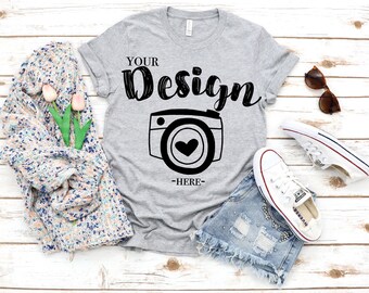 Bella Canvas 3001 Athletic Heather Flat Lay Bella Canvas mock up grey tee mockups bella canvas tee mockup
