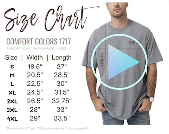 VIDEO Comfort Colors 1717 Size Chart, video mockup, T-shirt Sizing Guide, Mens Size Chart, Mens Shirt Size Chart