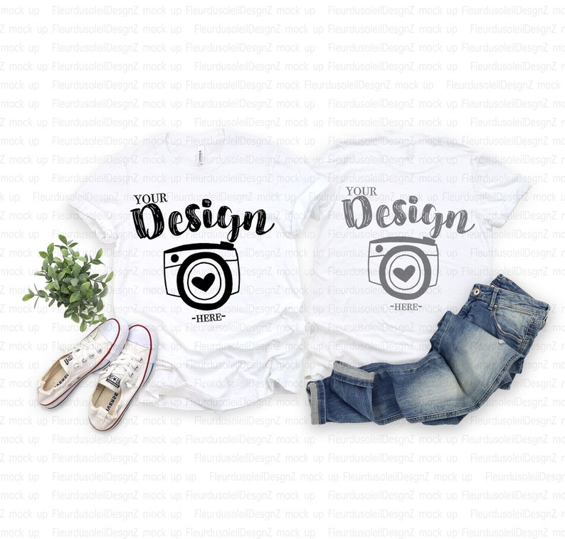 Front and Back Bella Canvas 3001 White Flat Lay Mockup