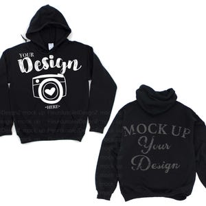 gildan voor- en achterkant Gildan18500 hooded sweater merk zwarte hoodie mockup t-shirt mockup gildan platliggend shirt mock-up