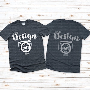 Front and Back Gildan 64000 Dark Heather gray Unisex TShirt mockup Gildan Softstyle Tshirt Mockup Flat Lay Shirt Mock Up man mockup