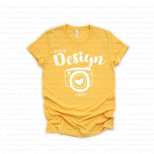 Bella Canvas 3001 Heather Yellow Gold Flat Lay Mockup, Mock Up yellow tee mockup Mock Up Flat Lay T-shirt Mockup Unisex Tee Mockup