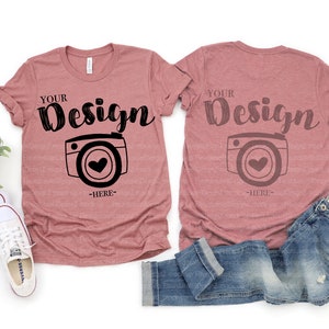 Vorder und Rückseite Bella Canvas 3001 Heather Mauve Flat Lay Mockup bella canvas 3001 Mockup T-Shirt Mockup Unisex Tee Mockup grau tee mockup