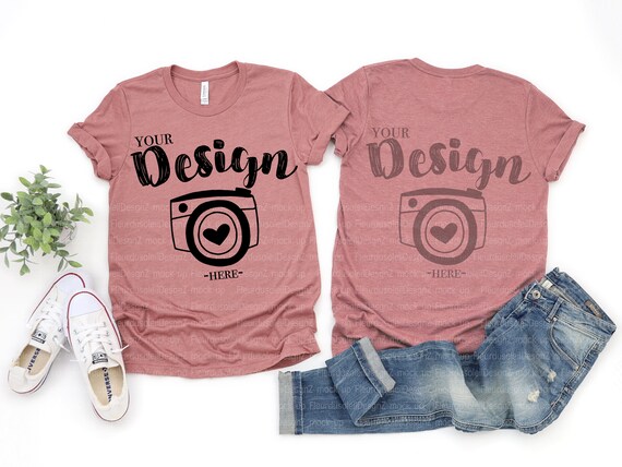 Front And Back Bella Canvas 3001 Heather Mauve Flat Lay Mockup Etsy