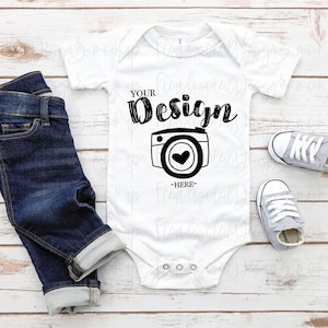 Bella Canvas 100B White Unisex One Piece Flat Lay Bodysuit baby mockup Bella Canvas mock up baby