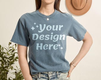 Comfort Colors 1717 Blue Jean T-Shirt mockup Comfort Colors mockup Short Sleeve Shirt BOHO t shirt mockup