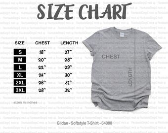 Gildan 64000 Size Chart  Gildan 64000 Mockup Gildan Sizes Flat Lay Mockup  T-Shirt Size Chart Gildan Softstyle Shirt Size Chart