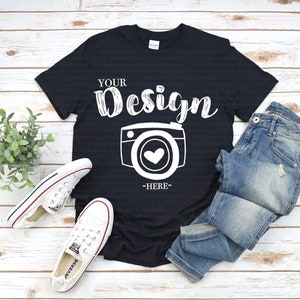 Gildan 64000 Black Unisex TShirt mockup Gildan Softstyle Tshirt Mockup Flat Lay Shirt Mock Up Fall mockup,White Wooden Background
