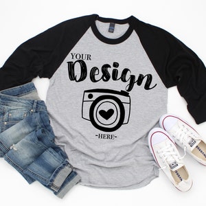 Tultex 245 raglans Heather Grey-Black Mockup T-shirt Mockup, Mock Up, Flat Lay Mockup raglan mockup Raglan Flat Lay Mockups Raglan Mockups