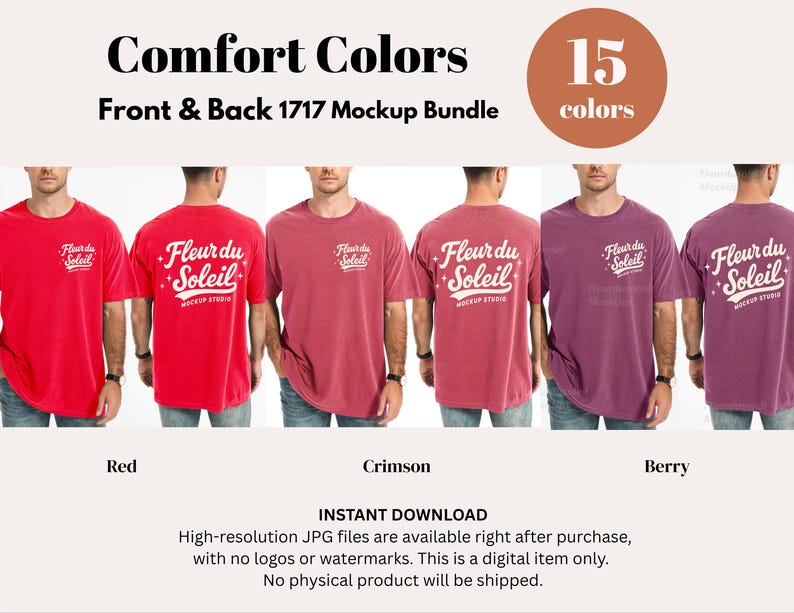 Comfort Colors 1717 Mockup-paket | Herr C1717 T-shirt-mockups fram och bak | Skjorta-mockup för riktig manlig modell | Enkelt och avslappnat estetiskt foto bild 5