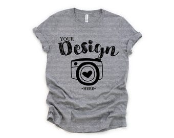 bella canvas mock up 3001 Athletic Heather Flat Lay Mockup Mock Up grey tee mockups