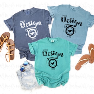 Comfort Colors 1717 T-Shirt mockup Comfort Colors Trio Shirt Mock Up Comfort Colors group mockup  Summer Shirts 1717 Mockup