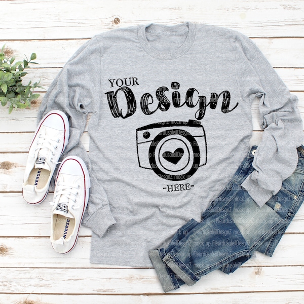 Tag less mockup Long Sleeve T-Shirt Mock Up heather grey shirt template women tee mockup long sleeve shirt template American Apparel 2007W