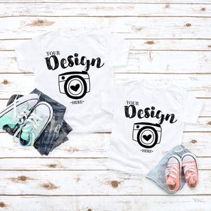 Sibling Mockup Bella Canvas White 3001t Shirt Kid Shirt Flat lay White toddler shirt mockup brother sister White Sibling T-Shirt Mockup image 1