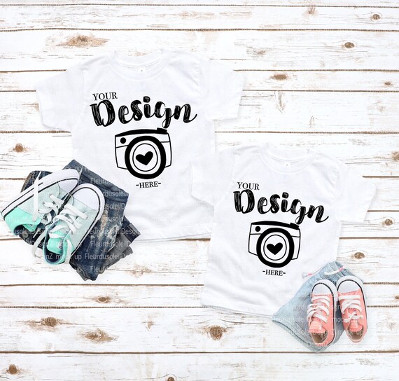 Sibling Mockup Bella Canvas White 3001t Shirt Kid Shirt Flat lay White toddler shirt mockup brother sister White Sibling T-Shirt Mockup