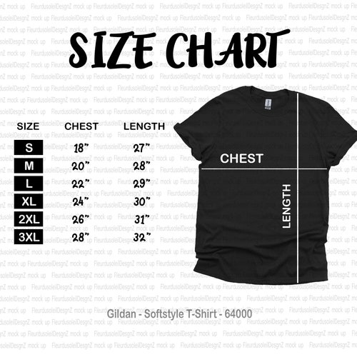 Gildan 64000 Size Chart Gildan 64000 Mockup Gildan Sizes Flat - Etsy