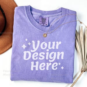 Comfort Colors 1717 Violet Adult Heavyweight RS T-Shirt mockup Comfort Colors mockup Short Sleeve Shirt flat lay mockup