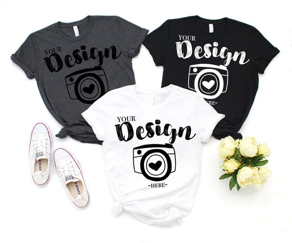 Bella Canvas 3001 White Black Dark Grey Heather Flat Lay Etsy