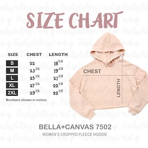 7502 Size Chart Bella Canvas 7502 Women&#39;s Cropped Fleece Hoodie Size Chart | 7502 Crop Hoodie Mockup | Bella Canvas Size Chart