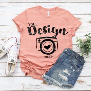 Spring T-shirt Mockup | Bella Canvas Mockup | Bella Canvas 3001 Heather Sunset Mockup | tshirt mockup 3001 | spring tee mockup