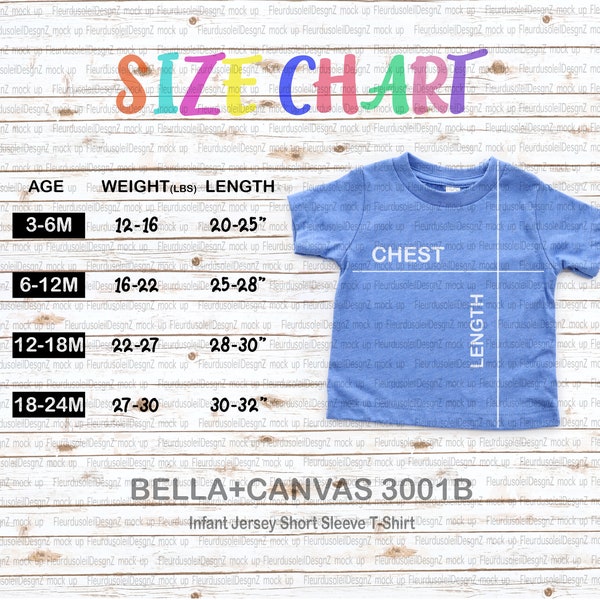 Bella Canvas 3001B Size Chart | Bella Canvas Size Chart | Infant Shirt Size Chart | Baby Short Sleeve Tee