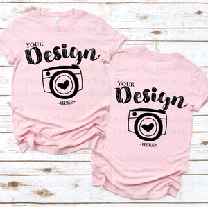 Front and Back Bella Canvas 3001 Pink Flat Lay Mockup bella canvas 3001 mockup T-shirt Mockup Unisex Tee Mockup tee mockup