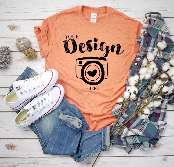 Gildan 500 Sunset Unisex Tshirt Mockupflat Lay Shirt Mock Etsy