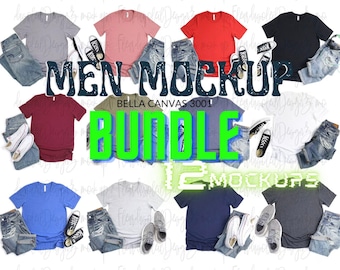 Bella Canvas 3001 Male Mockup Bundle | Men’s T-Shirt Flat Lay Mockups | BC3001 Man Shirt Mockup Set