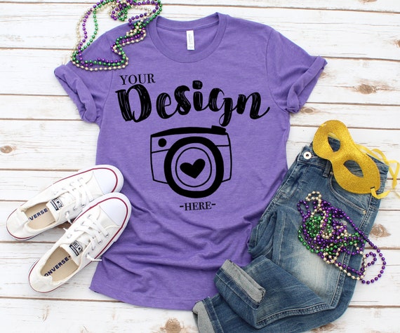 Bella Canvas 3001 Heather Team Purple Flat Lay Mockup Mock Etsy
