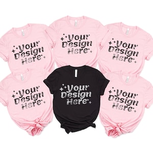 Bachelorette Mockup Bridal Party Tshirt Bella Canvas 3001 Group Tshirts Mockup Black & Pink Multiple Tshirts Mockup bridal party mockup