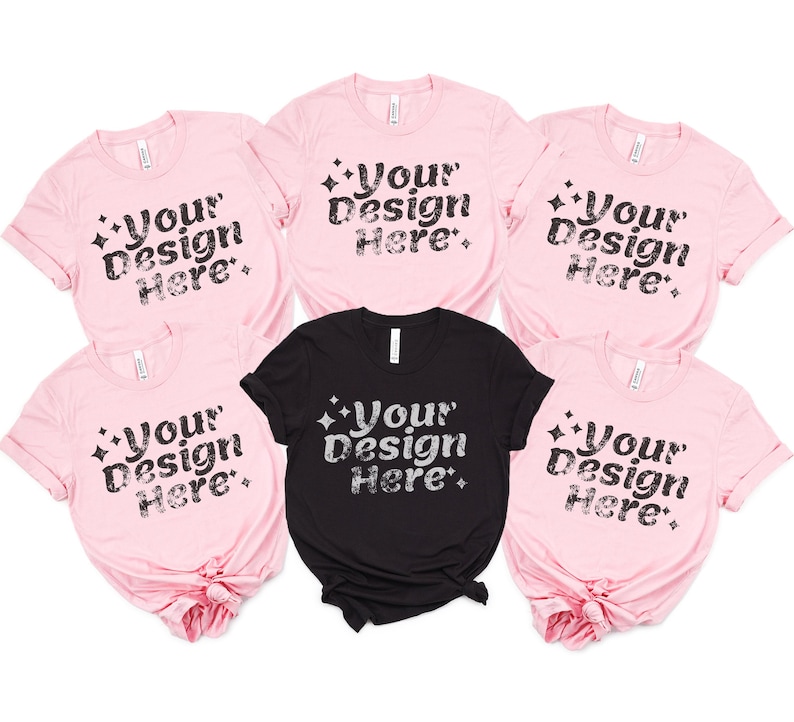Bachelorette Mockup Bridal Party Tshirt Bella Canvas 3001 Group Tshirts Mockup Black & Pink Multiple Tshirts Mockup bridal party mockup