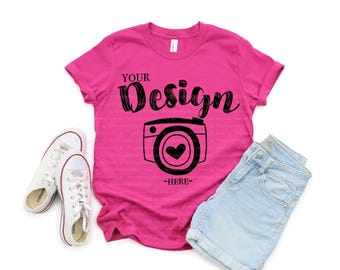 Maqueta de camiseta Bella Canvas 3001Y para jóvenes, color baya, maqueta de camiseta plana, maqueta de camiseta para niños, maqueta de camiseta para jóvenes
