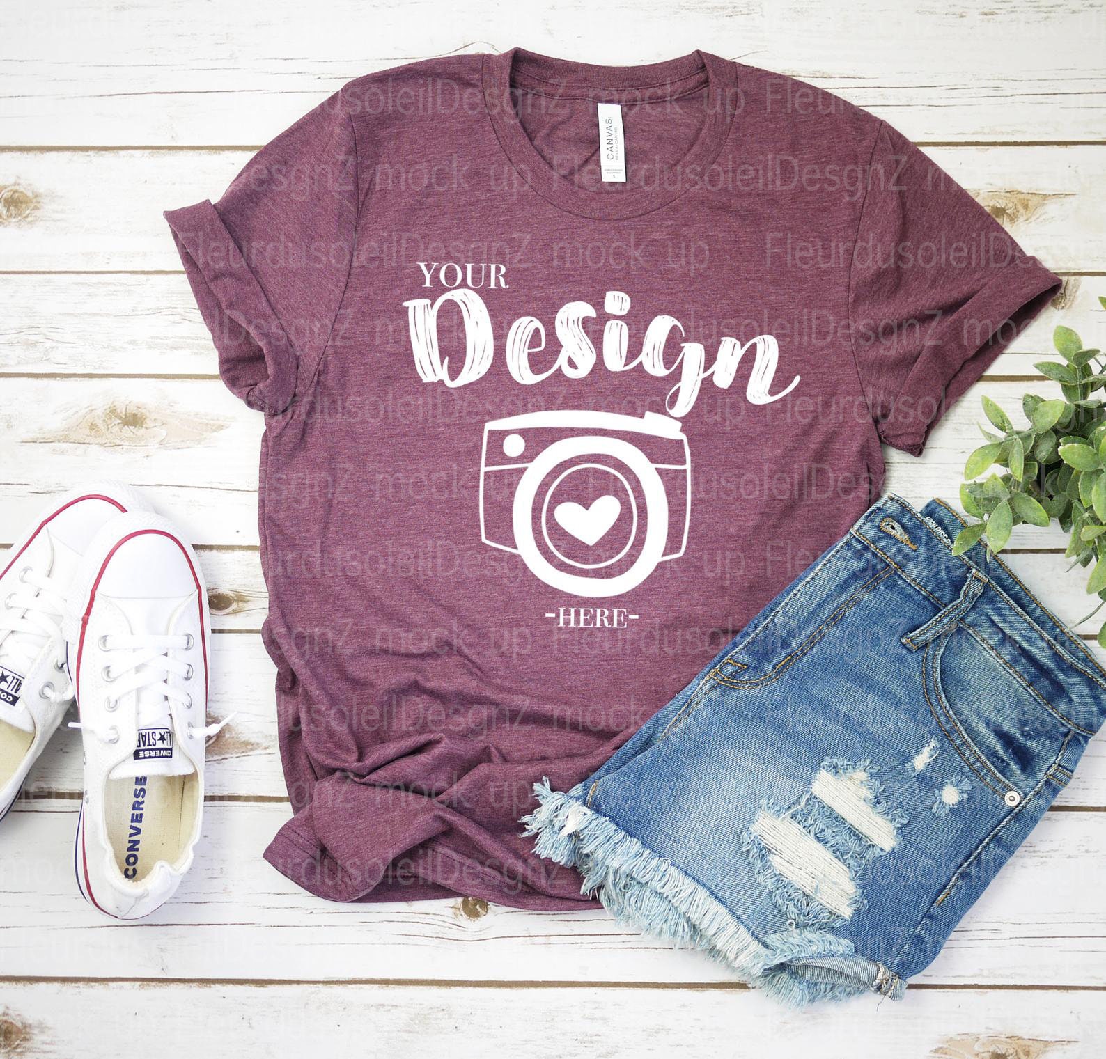Bella Canvas Maroon Triblend Unisex T-shirt Mockup Mock Up Wood Background Flat Lay Fall Mockup Halloween Mockup bella canvas mockup