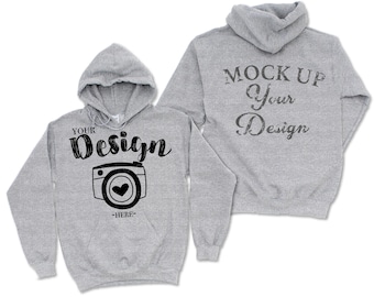 gildan front and back Gildan18500 Hooded Sweatshirt Brand Sport Grey hoodie Mockup t-shirt mockup gildan Flat Lay Shirt Mock Up