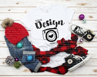 Bella Canvas 3001 white tshirt mockup unisex Mock Up Flat Lay t-shirt mockup xmas white t-shirt mockups unisex Christmas Mockup