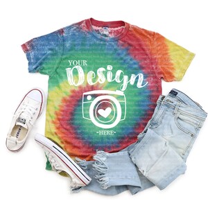 t-shirt mock ups | Colortone Mock Up | Tie-Dye CD1090 Rainbow Burnout Festival Unisex T-shirt Mock Up | Tie Dye Mock Up