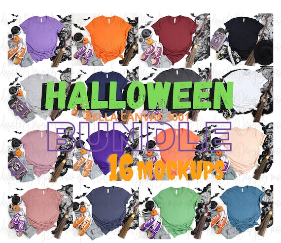 Bella Canvas 3001 Tshirt mockup bundle Halloween Bella Canvas 3001 HALLOWEEN Shirt Mock up Halloween 3001 Mockup Bundle