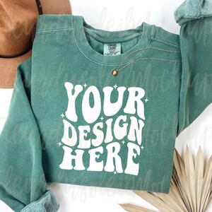 Comfort Colors 1566 Light Green Sweatshirt Mockup | C1566 Light Green Crewneck Mockup Flat Lay | Simple Minimal Aesthetic Green Mock Up